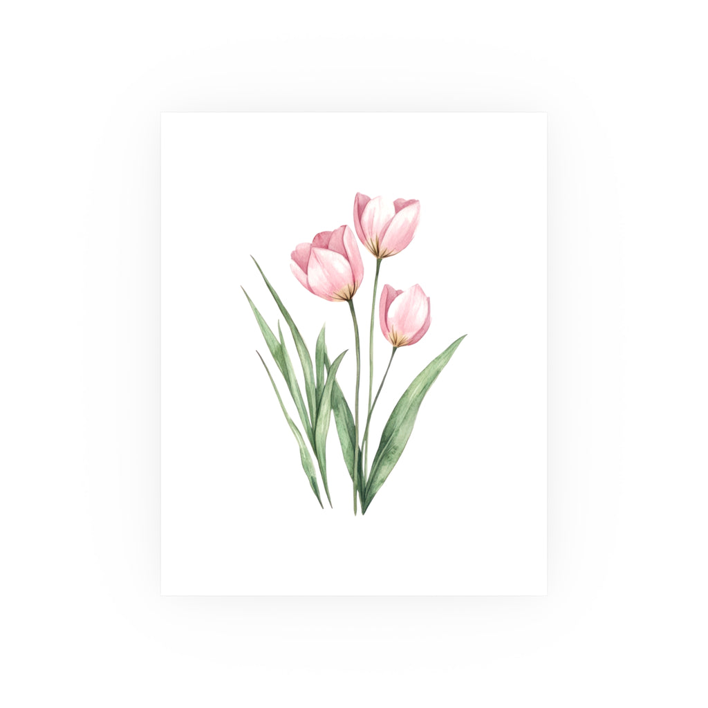 Pink Tulip Watercolor Poster — Botanical Wall Art Print