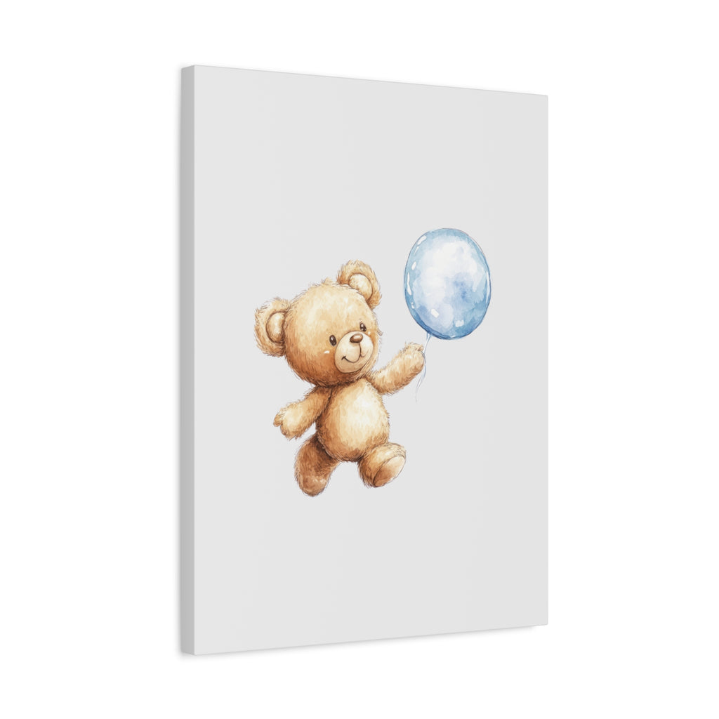 Nursery Canvas: Cute Teddy Bear with Blue Balloon Wall Art