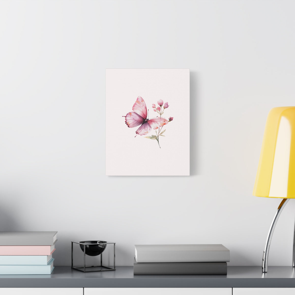 Butterfly Watercolor Canvas Print — Pink Floral Wall Art, Matte Stretched Canvas