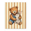 Nursery Canvas Wall Art – Teddy Bear and Bunny on Beige Stripes