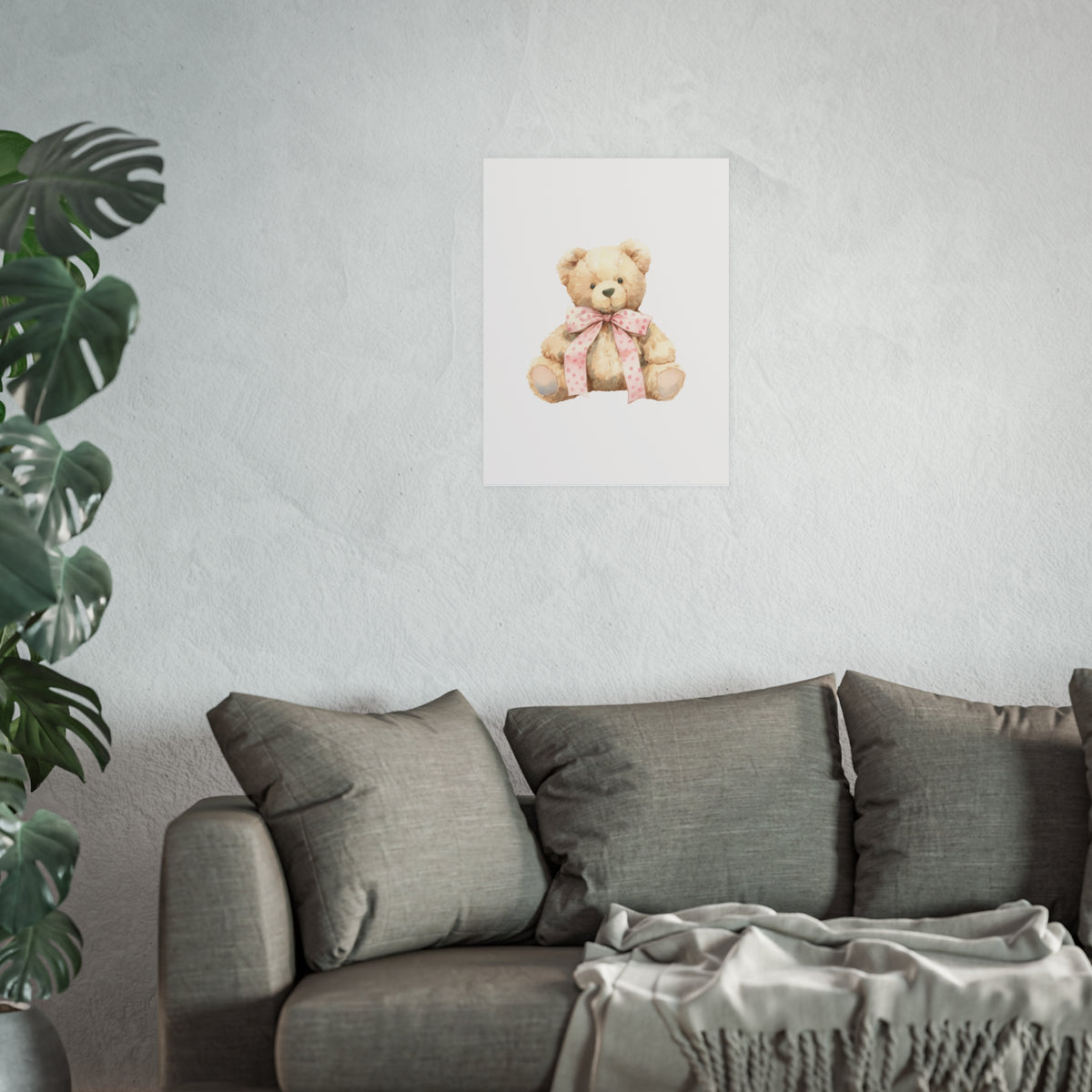 Teddy Bear Nursery Poster — Watercolor Plush Toy Wall Art (Satin & Archival Matte)