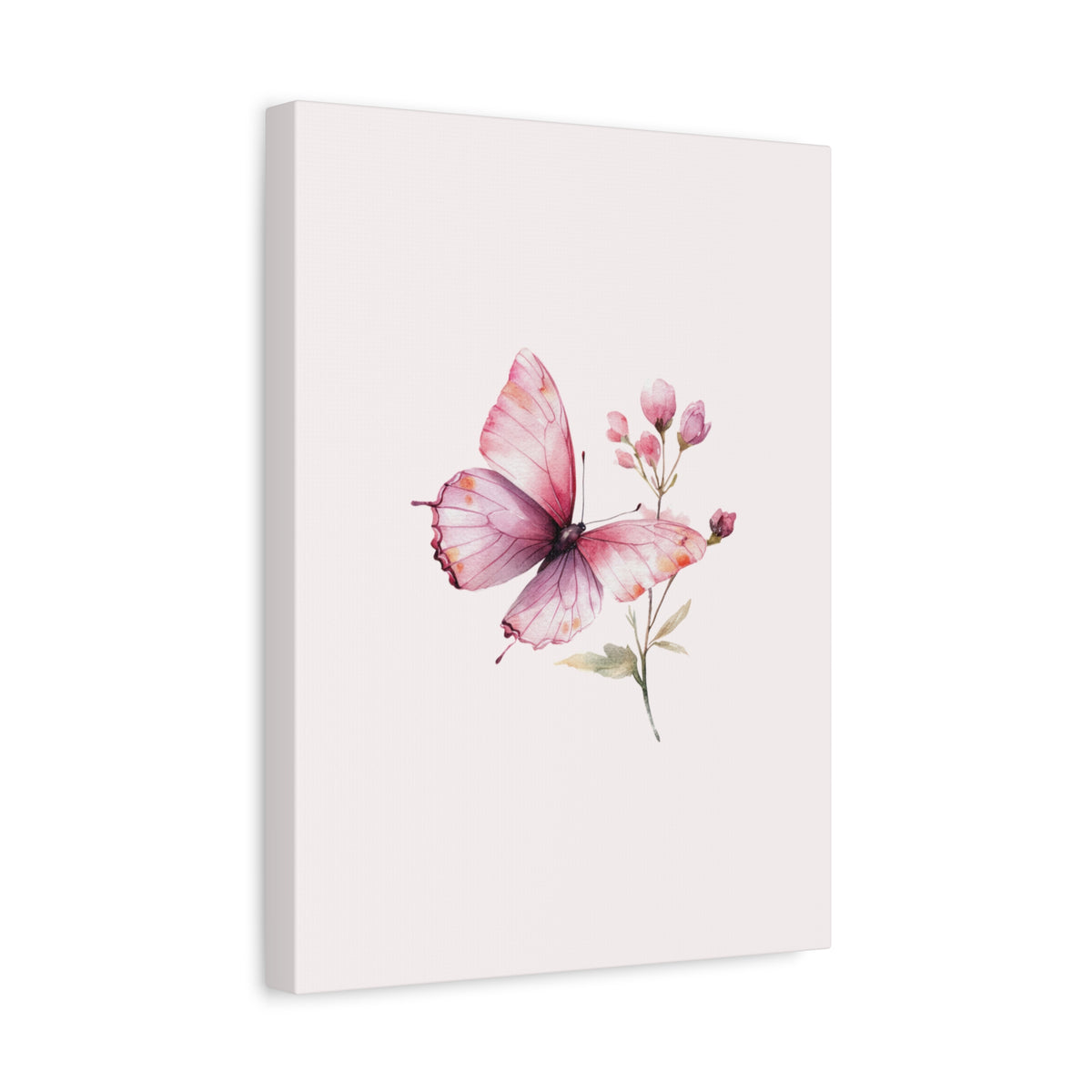 Butterfly Watercolor Canvas Print — Pink Floral Wall Art, Matte Stretched Canvas