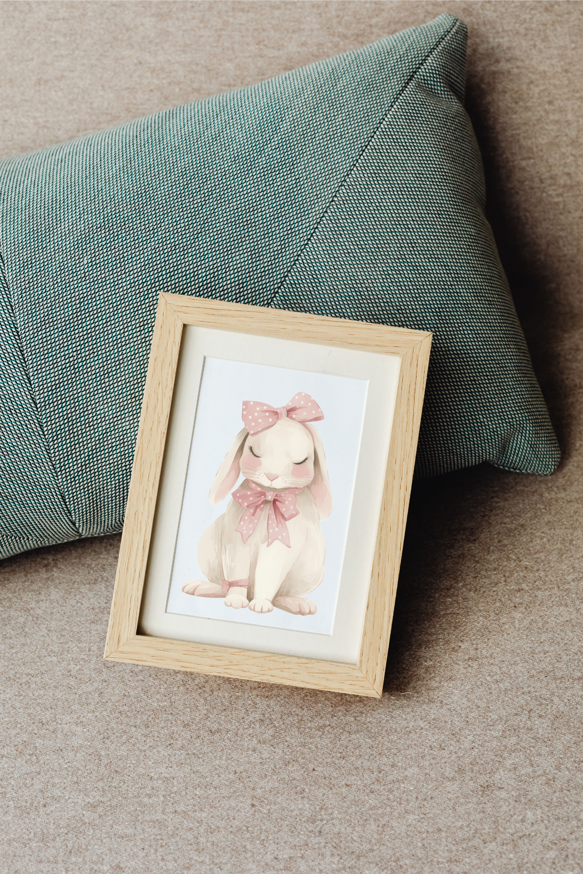 Nursery Bunny Poster — Soft Pink Bow Rabbit Wall Art ( Archival Matte)