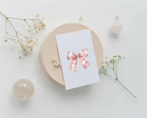 Pink Gingham Bow Poster — Cute Nursery Wall Art (Satin & Matte Prints)