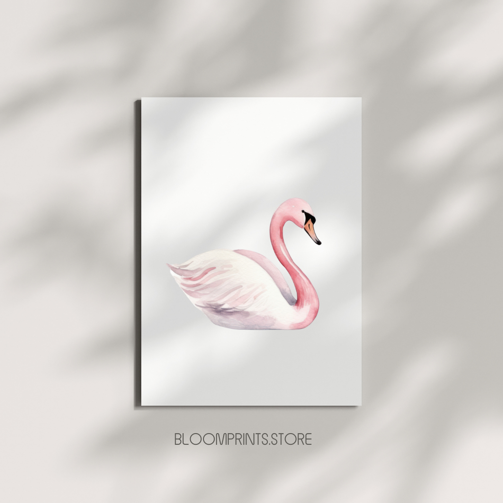 Pink Swan Art Print Poster — Watercolor Swan Wall Decor ( Archival Matte)