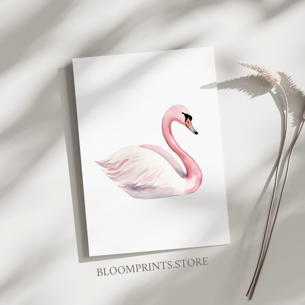 Pink Swan Art Print Poster — Watercolor Swan Wall Decor ( Archival Matte)