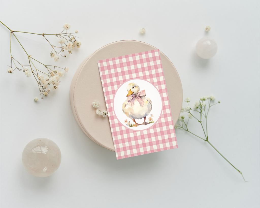 Cute Duckling Nursery Poster - Pink Gingham Matte Art Print