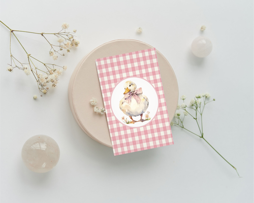Cute Duckling Nursery Poster - Pink Gingham Matte Art Print