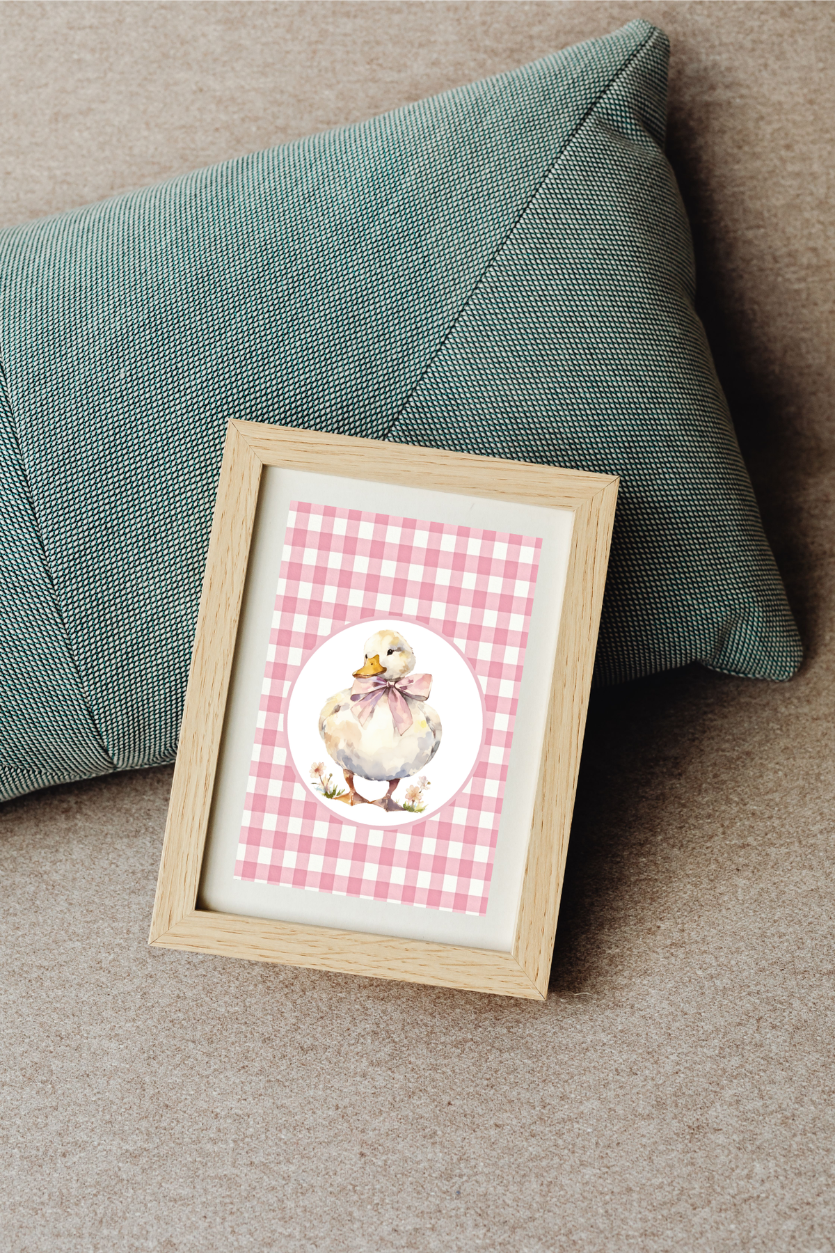 Cute Duckling Nursery Poster - Pink Gingham Matte Art Print