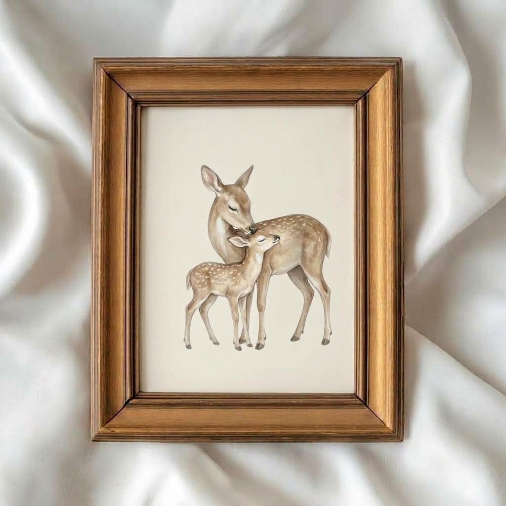 Deer Family Art Print — Woodland Nursery Poster (Archival Matte)
