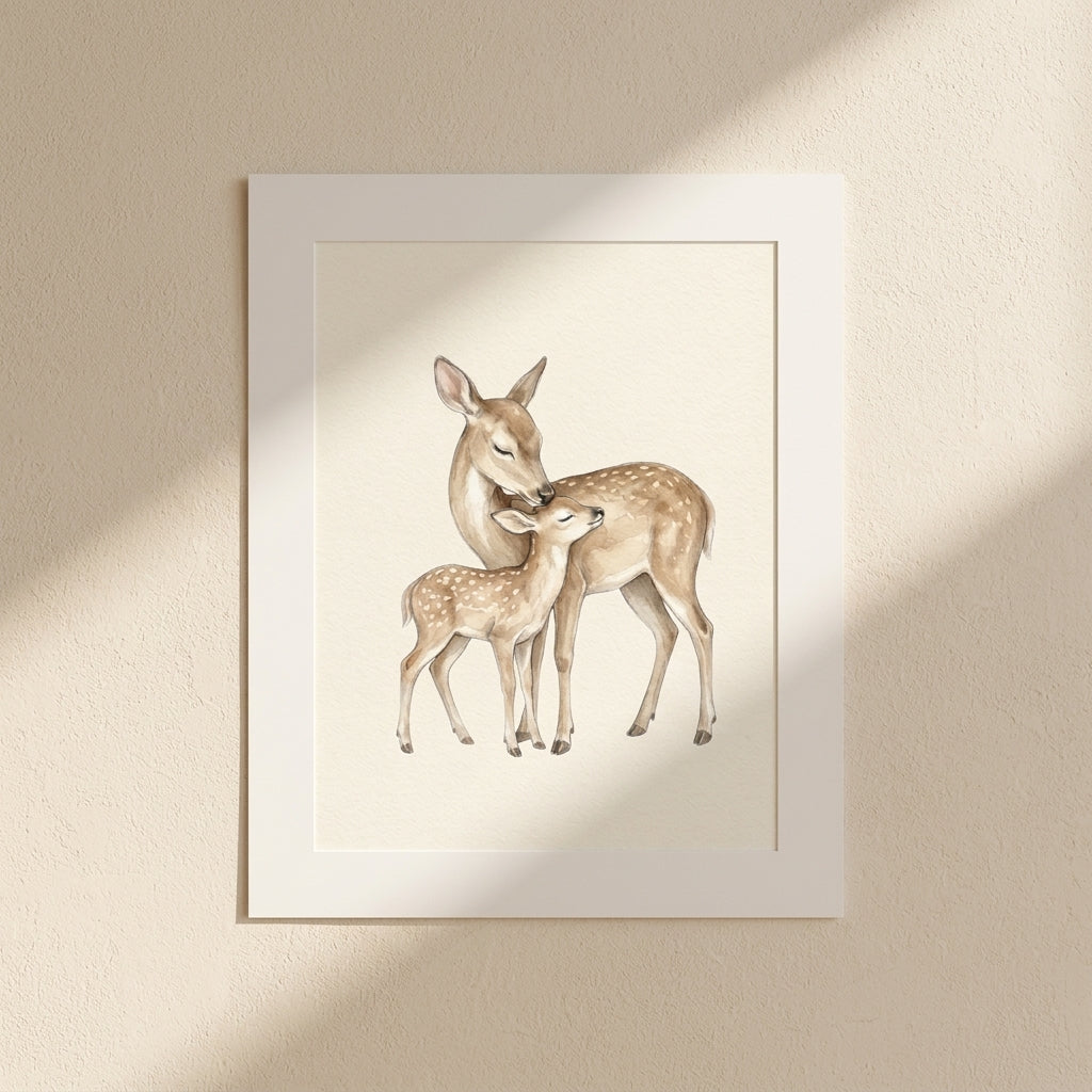 Deer Family Art Print — Woodland Nursery Poster (Archival Matte)