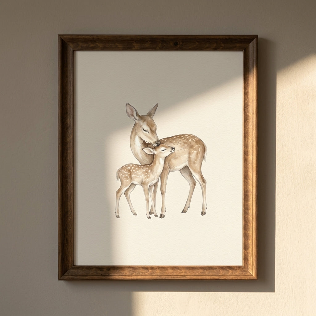 Deer Family Art Print — Woodland Nursery Poster (Archival Matte)