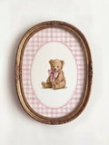 Teddy Bear Nursery Poster — Pink Gingham  Matte Wall Art