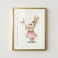 Bunny & Butterfly Nursery Poster - Cute Pink Dress Matte Vertical Print
