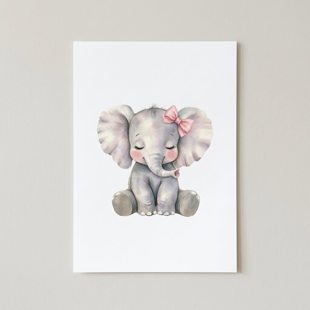 Cute Baby Elephant Nursery Poster — Matte Vertical Wall Art for Kids’ Room