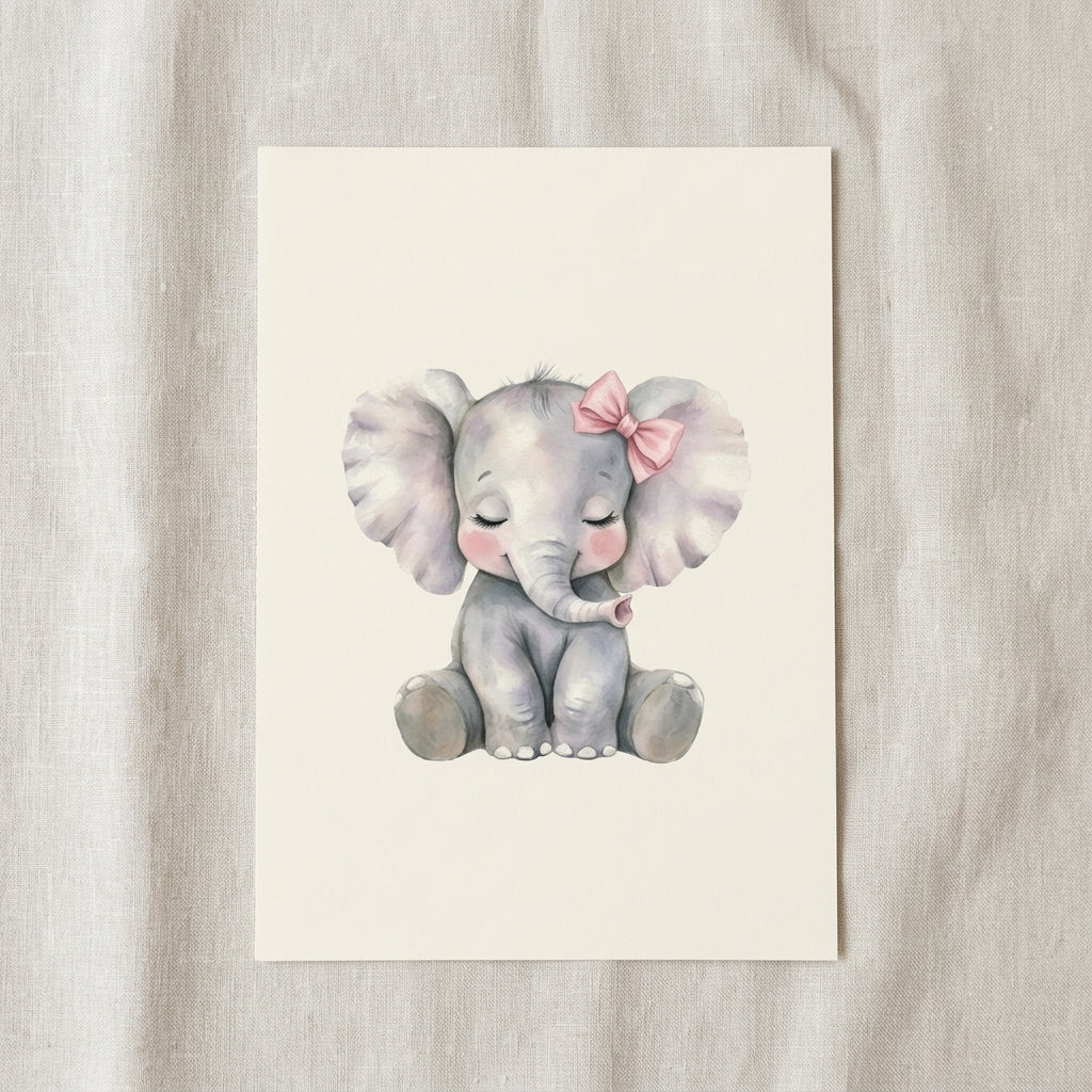 Cute Baby Elephant Nursery Poster — Matte Vertical Wall Art for Kids’ Room
