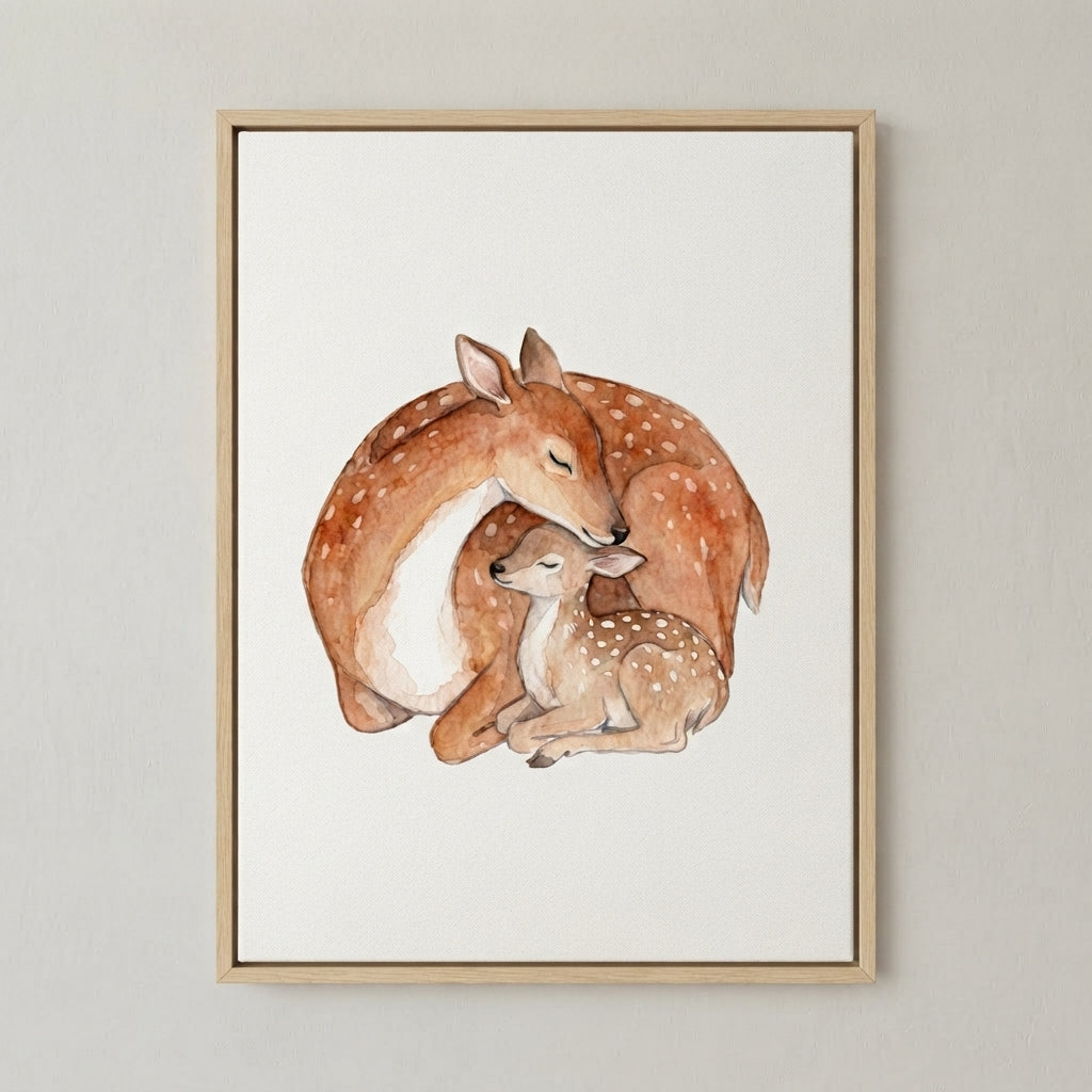 Deer Mama & Fawn Matte Poster — Woodland Nursery Wall Art