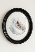 Mother and Baby Swan Poster — Watercolor Nursery Matte Vertical Print