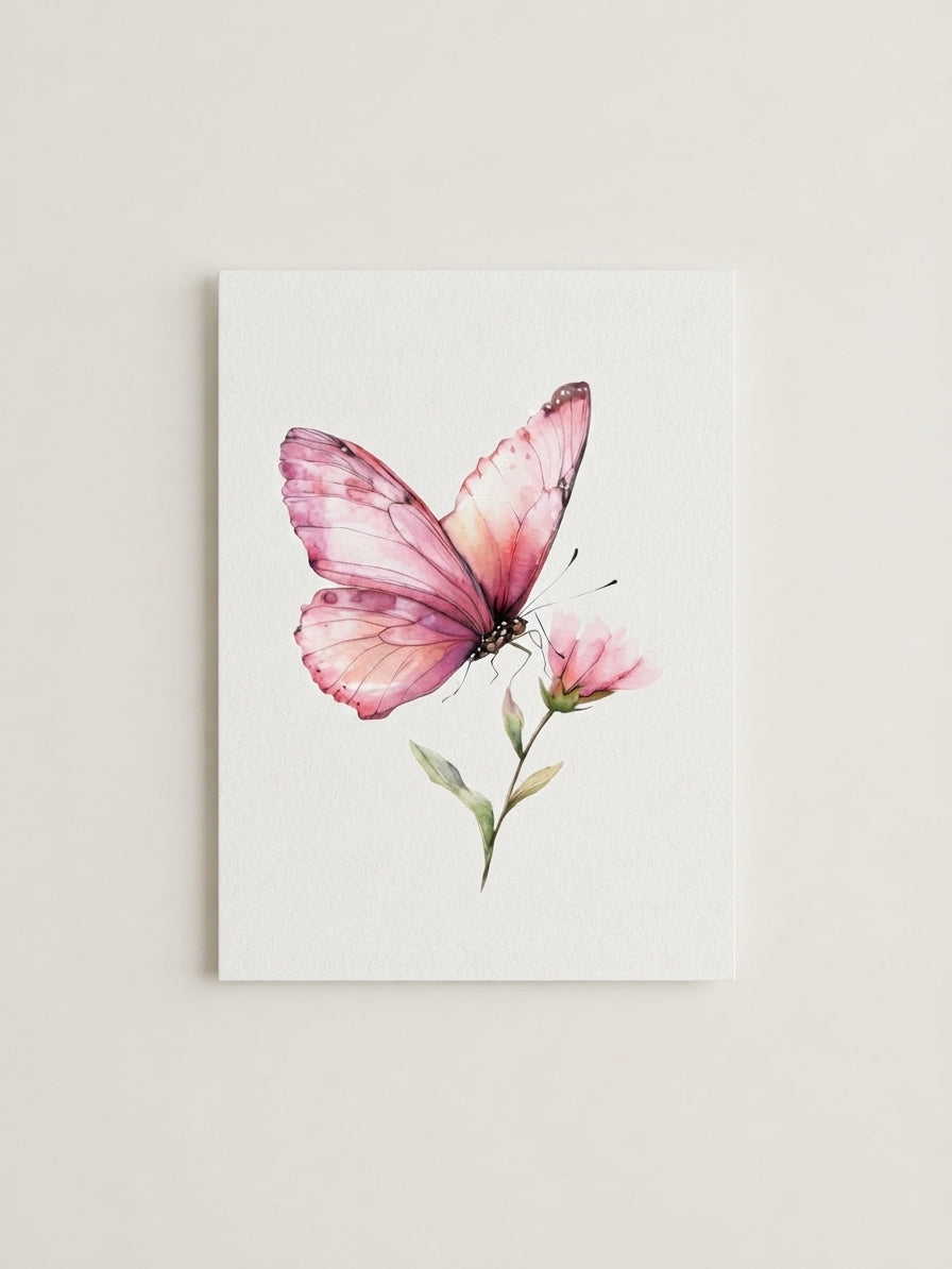 Pink Butterfly Floral Poster — Matte Vertical Wall Art