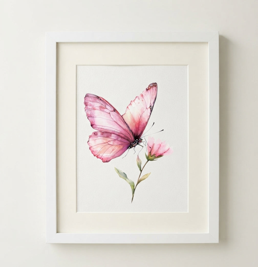 Pink Butterfly Floral Poster — Matte Vertical Wall Art