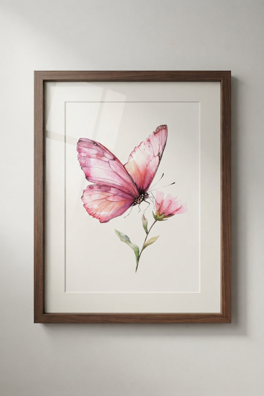 Pink Butterfly Floral Poster — Matte Vertical Wall Art