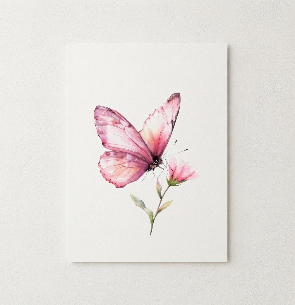 Pink Butterfly Floral Poster — Matte Vertical Wall Art