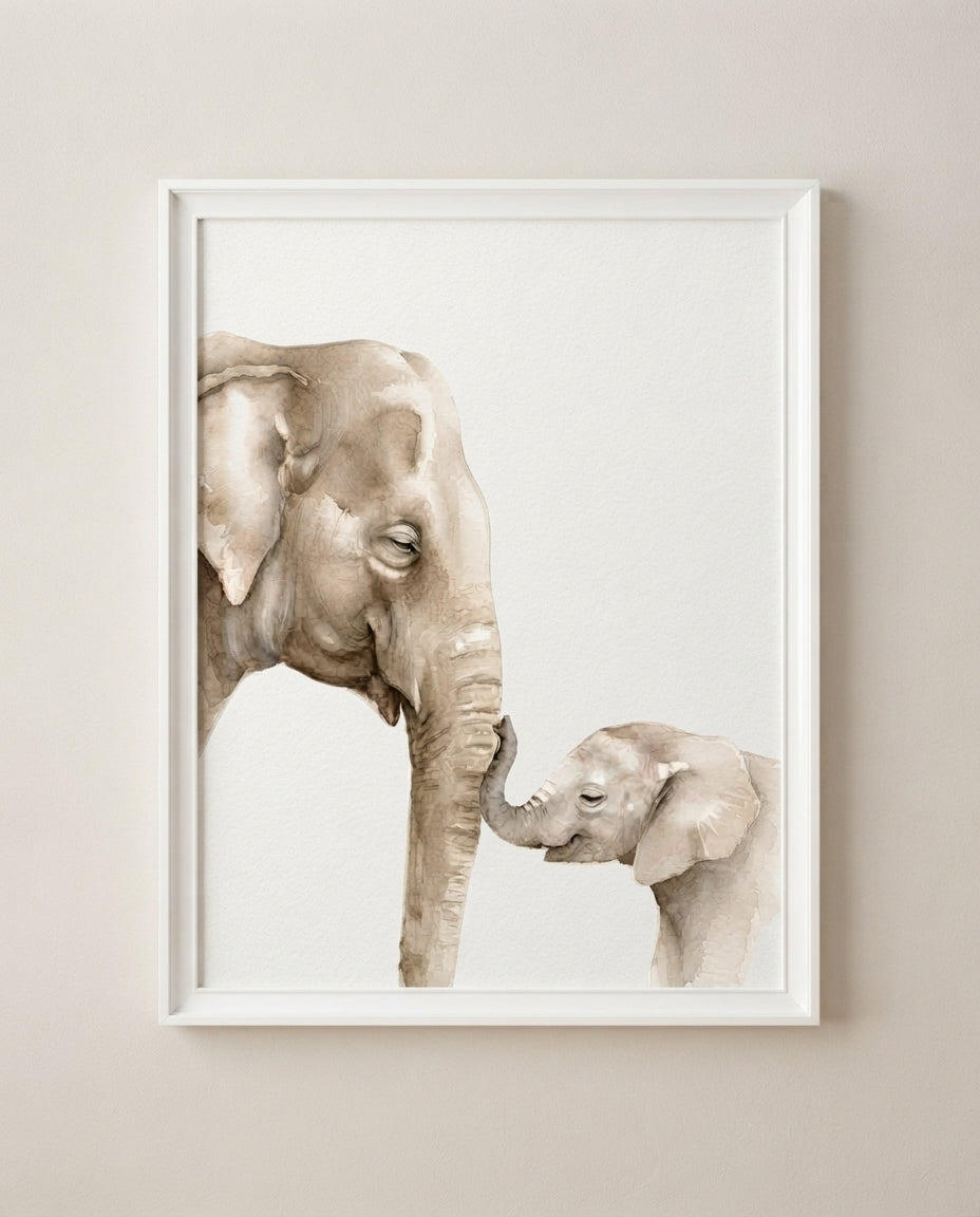 Elephant Mama & Baby Matte Poster — Nursery Wall Art