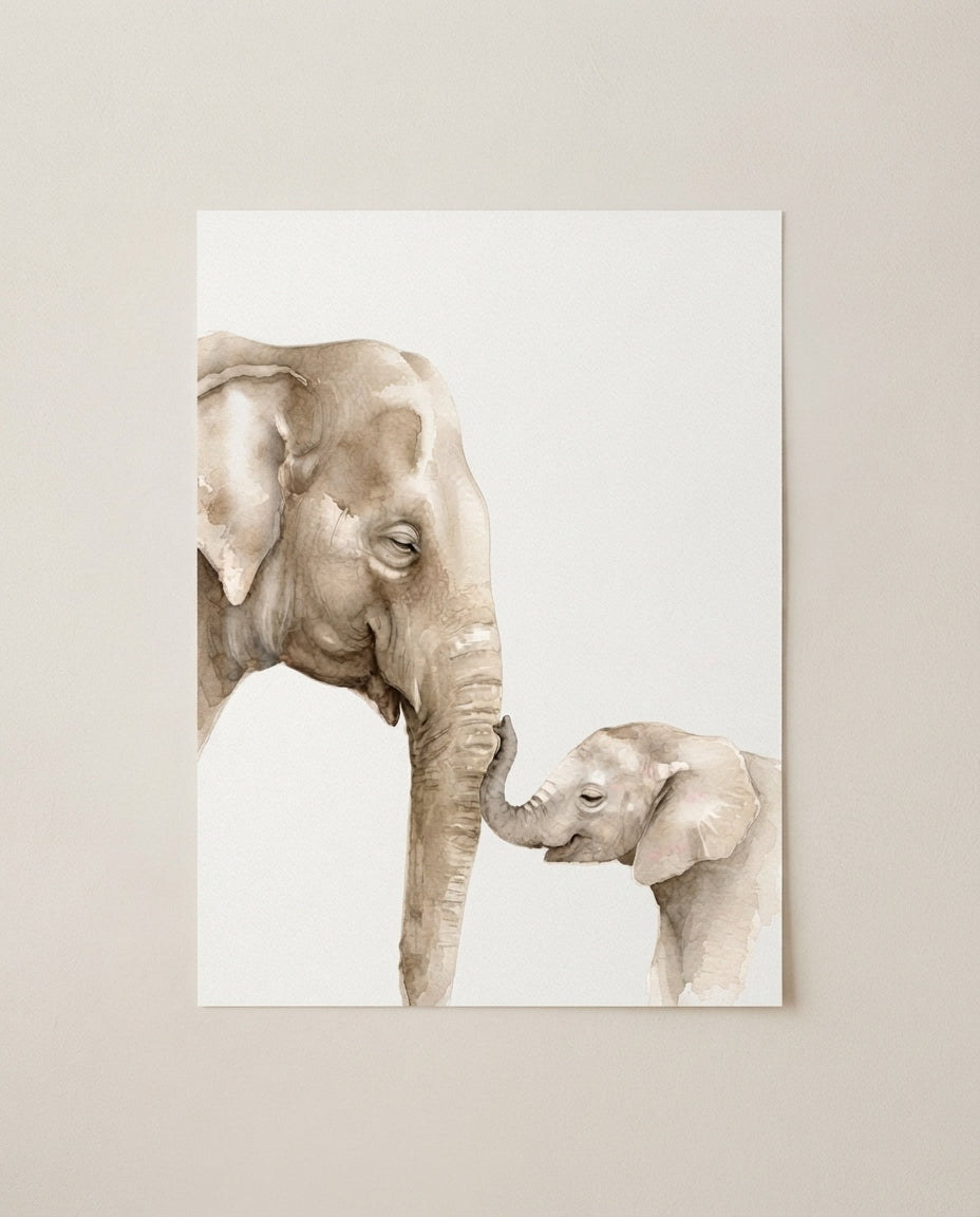 Elephant Mama & Baby Matte Poster — Nursery Wall Art