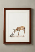 Deer and Bunny Watercolor Poster — Woodland Nursery Animal Art Matte Vertical Print