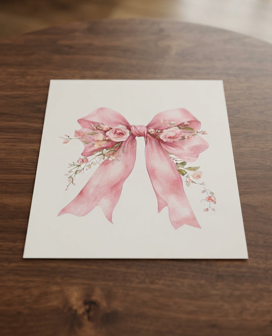 Pink Floral Bow Poster — Matte Vertical Wall Art for Nursery, Bedroom & Gift