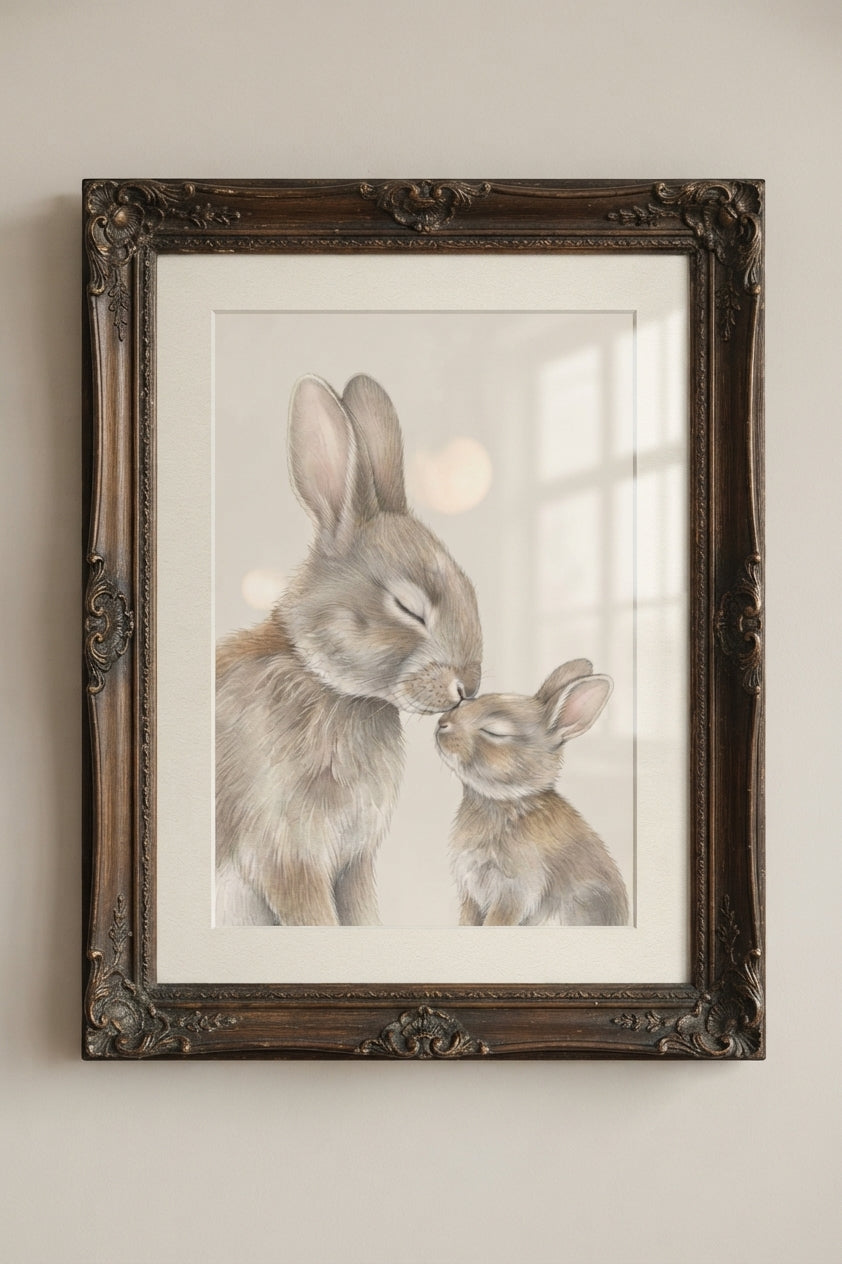 Mom and Baby Bunny Matte Poster — Nursery Wall Art