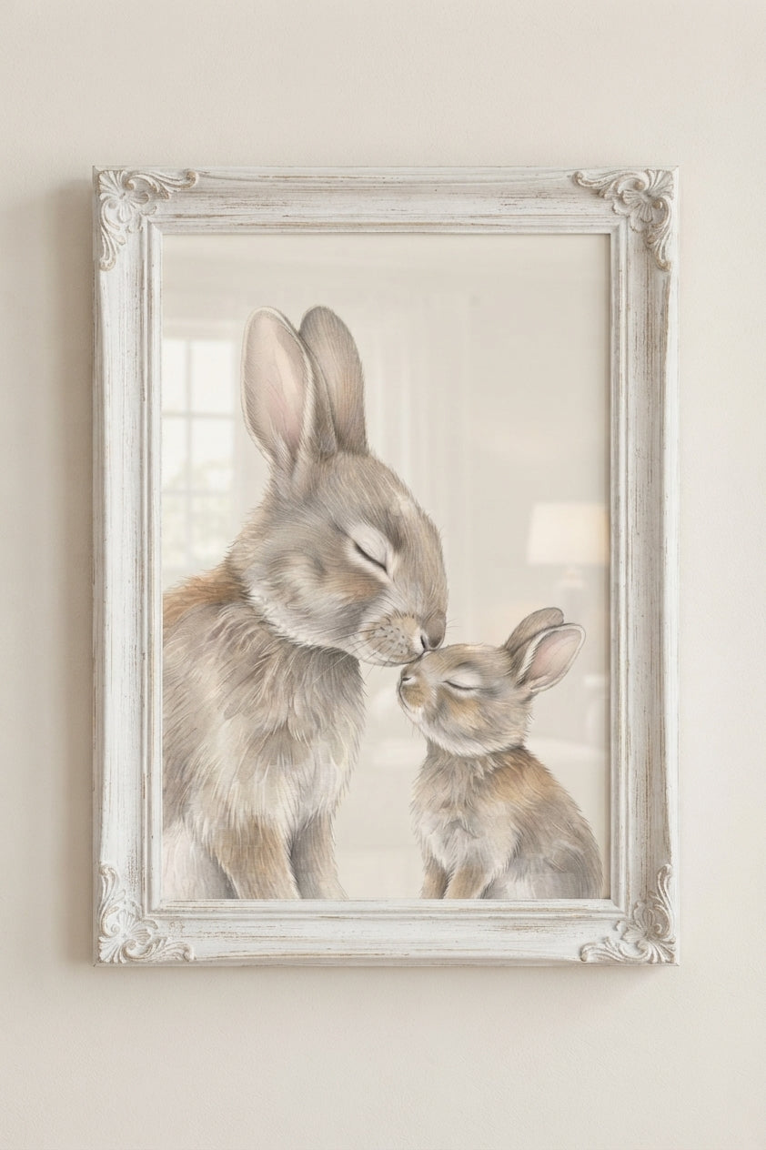 Mom and Baby Bunny Matte Poster — Nursery Wall Art