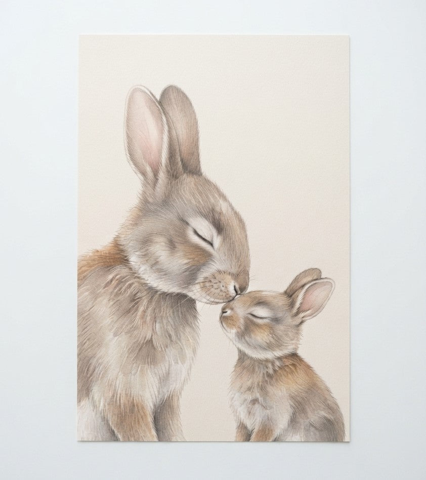 Mom and Baby Bunny Matte Poster — Nursery Wall Art