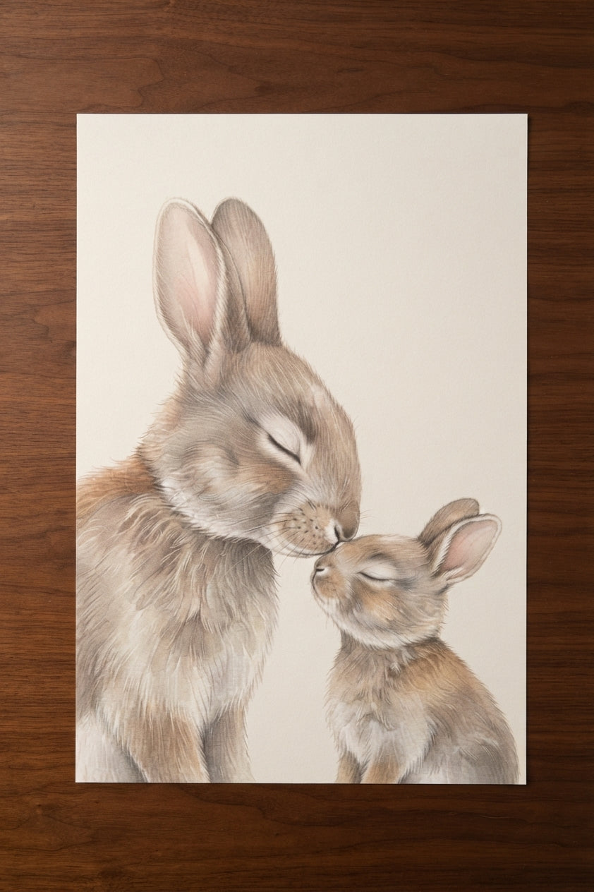 Mom and Baby Bunny Matte Poster — Nursery Wall Art