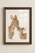 Deer Mother & Fawn Matte Poster — Nursery Woodland Animal Print