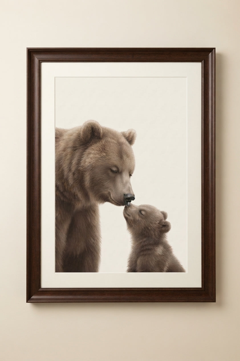 Bear & Cub Matte Vertical Poster — Minimal Nursery Wall Art