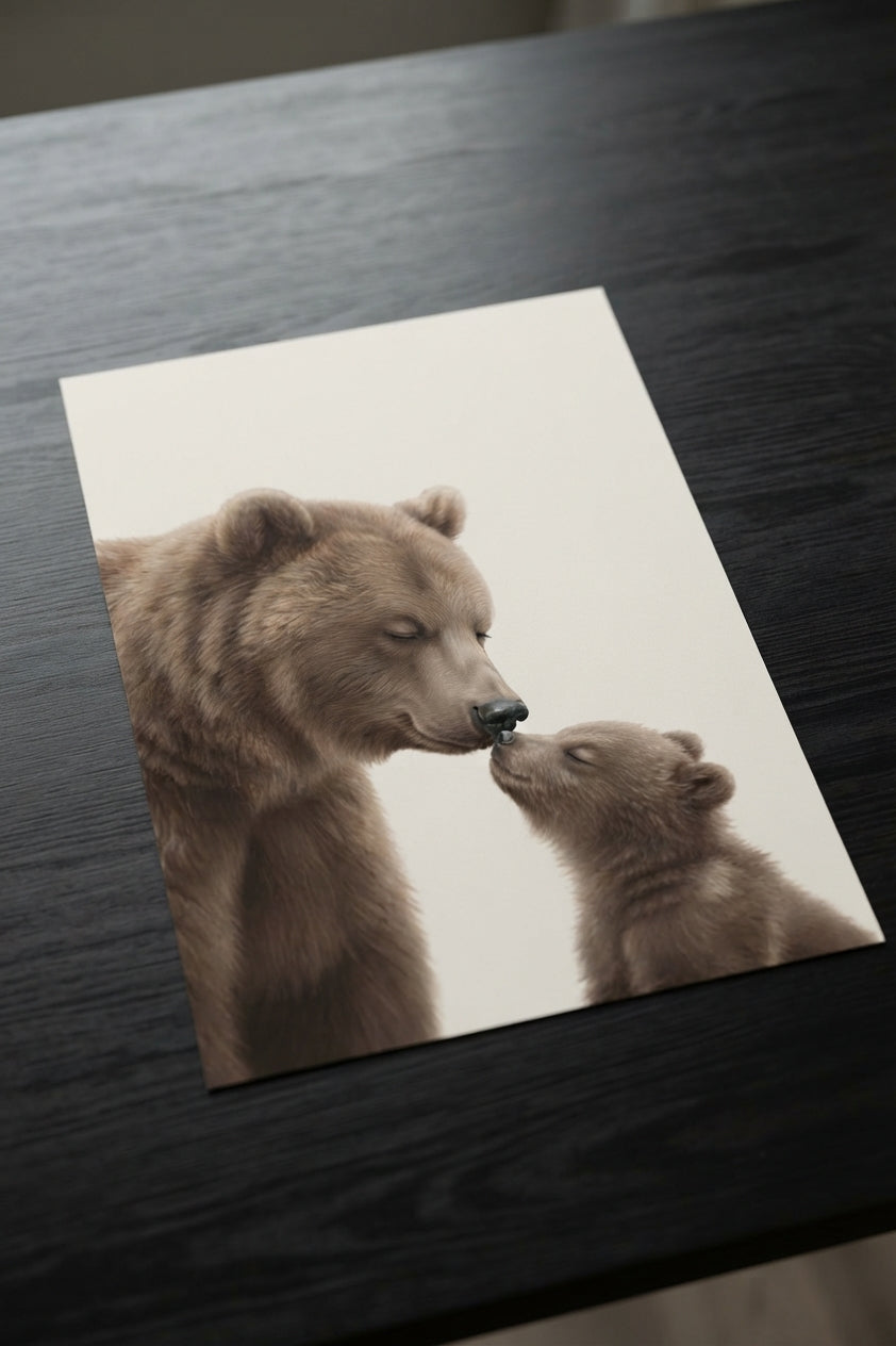 Bear & Cub Matte Vertical Poster — Minimal Nursery Wall Art