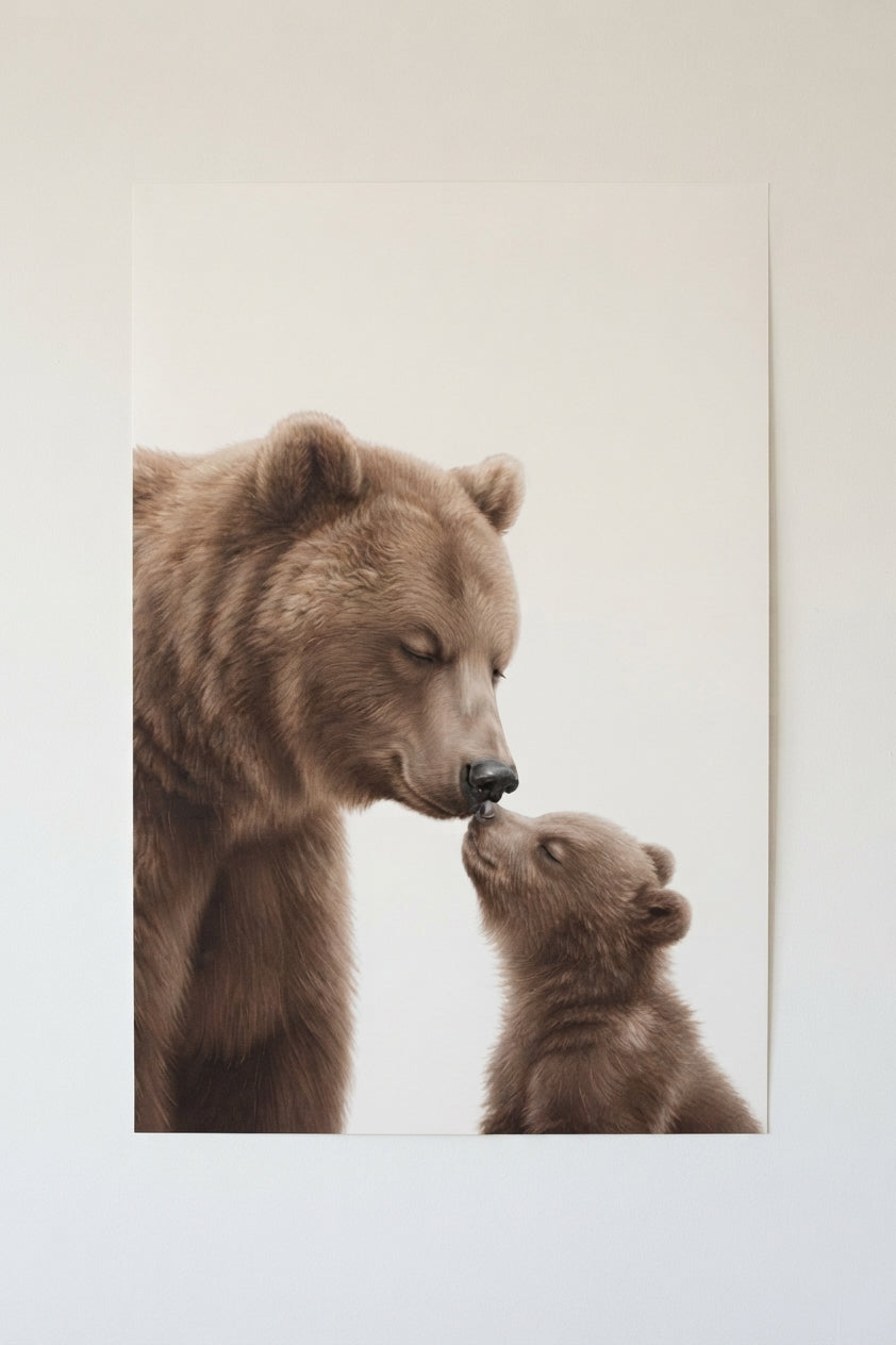 Bear & Cub Matte Vertical Poster — Minimal Nursery Wall Art