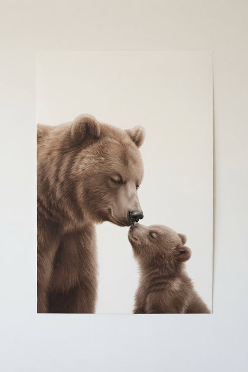 Bear & Cub Matte Vertical Poster — Minimal Nursery Wall Art