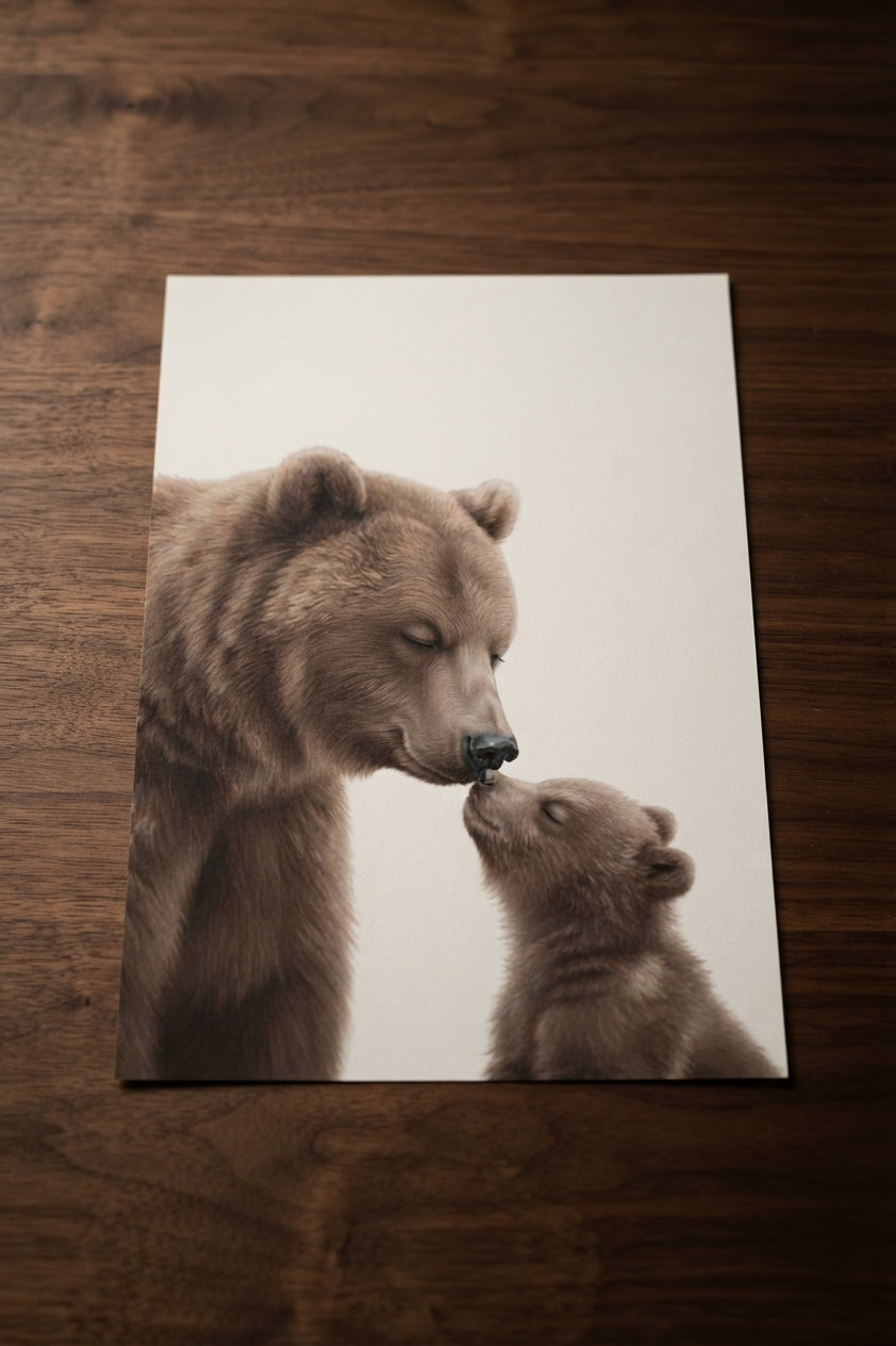 Bear & Cub Matte Vertical Poster — Minimal Nursery Wall Art
