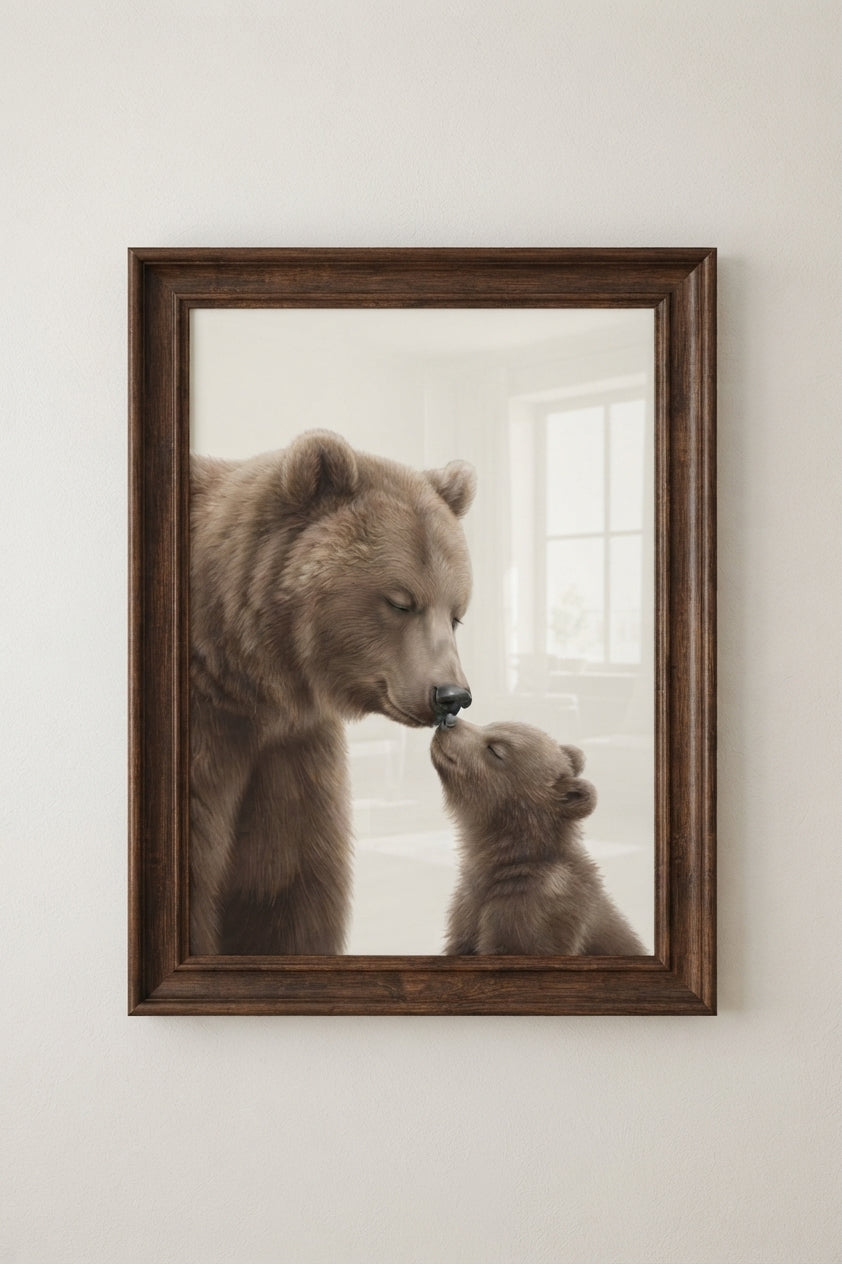 Bear & Cub Matte Vertical Poster — Minimal Nursery Wall Art