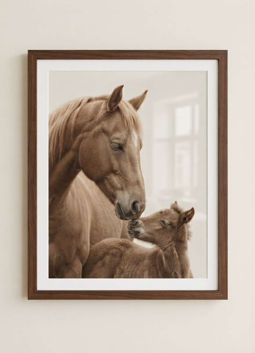 Horse & Foal Matte Vertical Poster — Serene Equestrian Nursery Wall Art