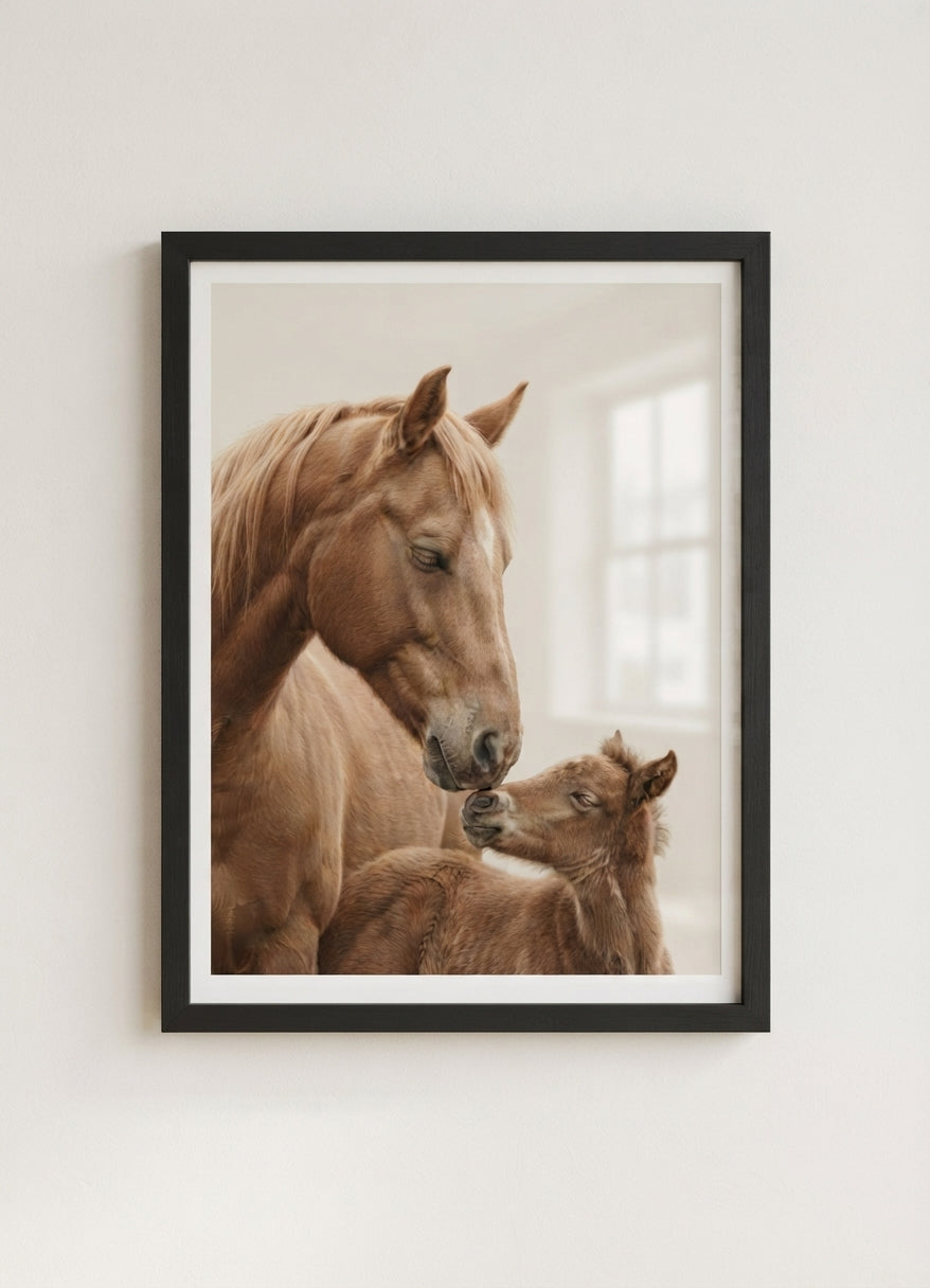 Horse & Foal Matte Vertical Poster — Serene Equestrian Nursery Wall Art