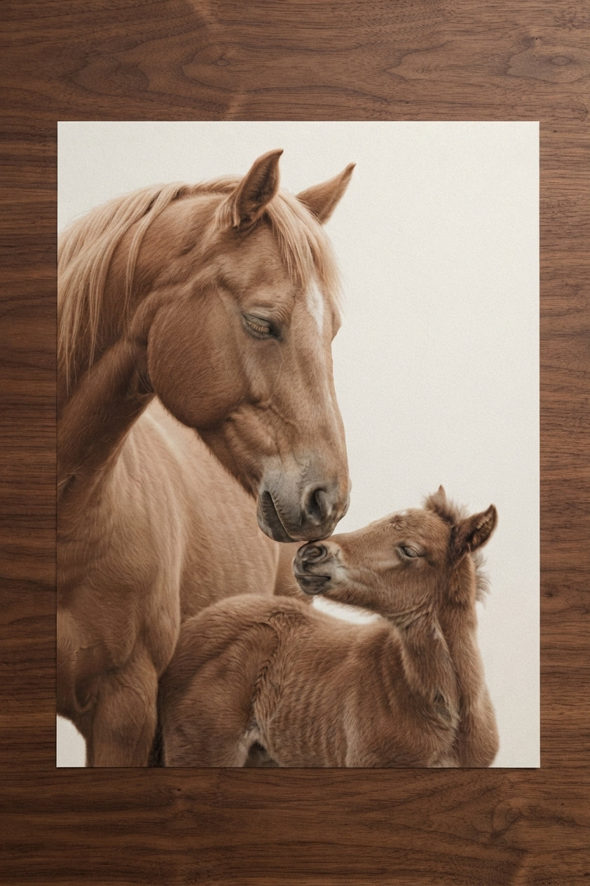 Horse & Foal Matte Vertical Poster — Serene Equestrian Nursery Wall Art
