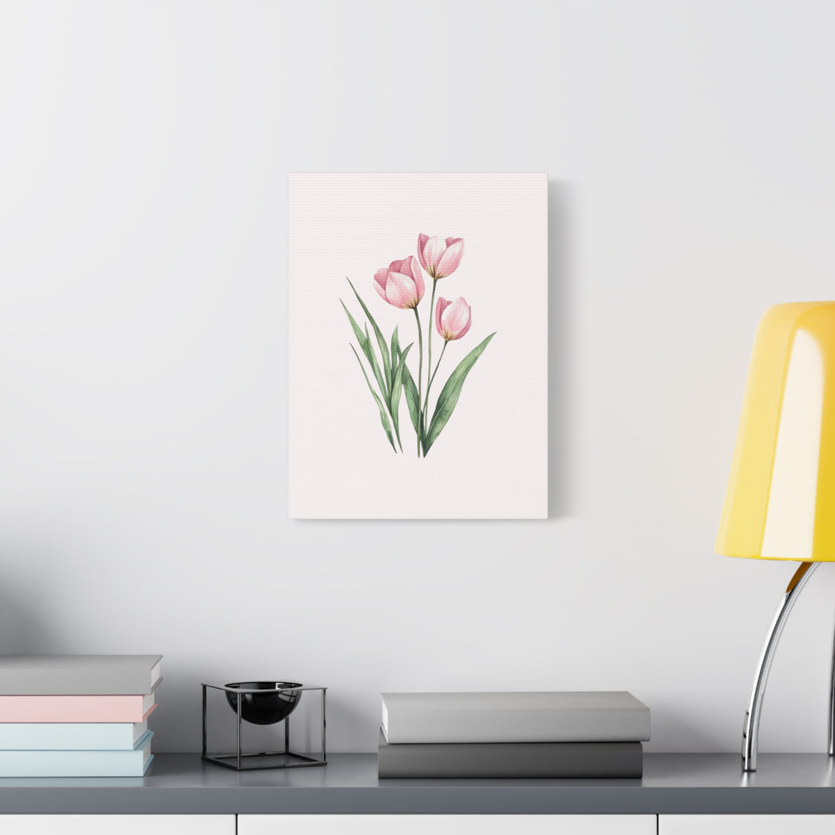 Pink Tulip Watercolor Canvas Print — Stretched Matte Floral Wall Art for Baby Girl Nursery