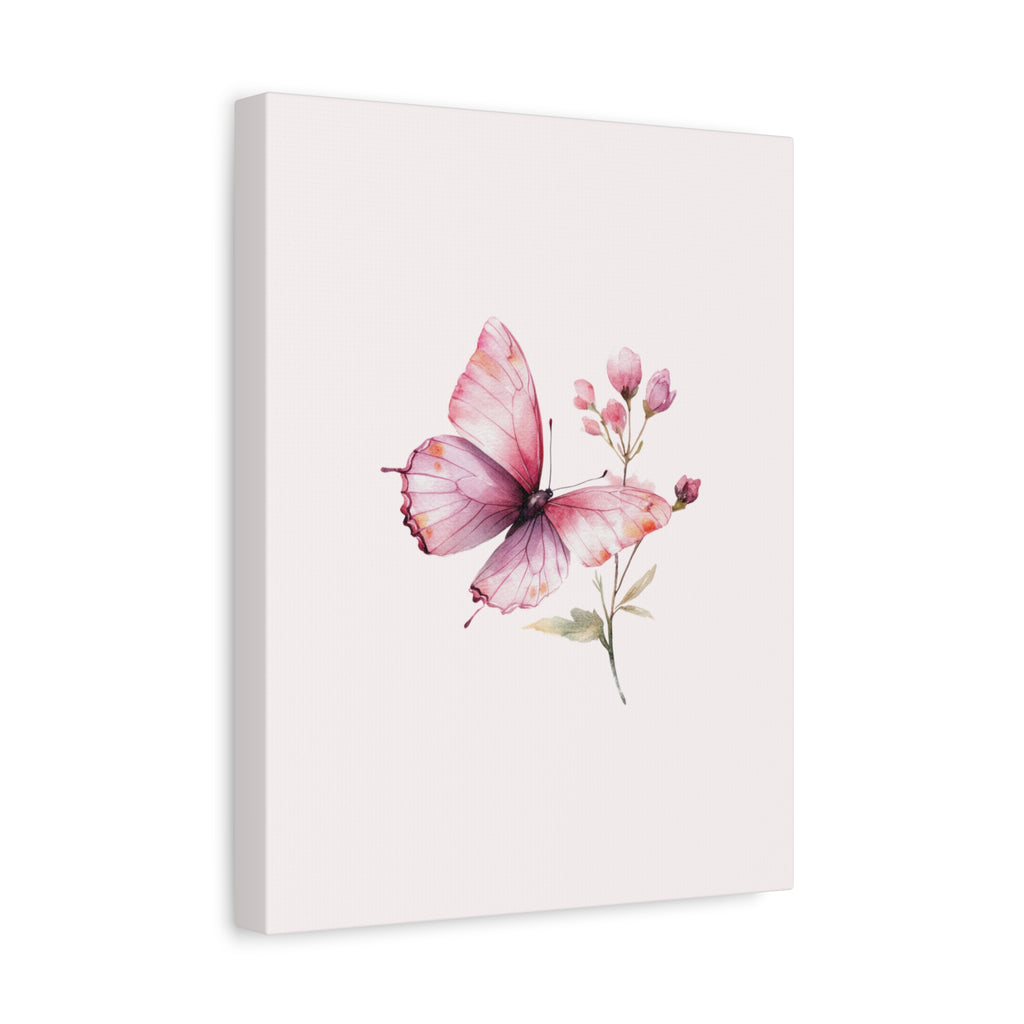 Butterfly Watercolor Canvas Print — Pink Floral Wall Art, Matte Stretched Canvas