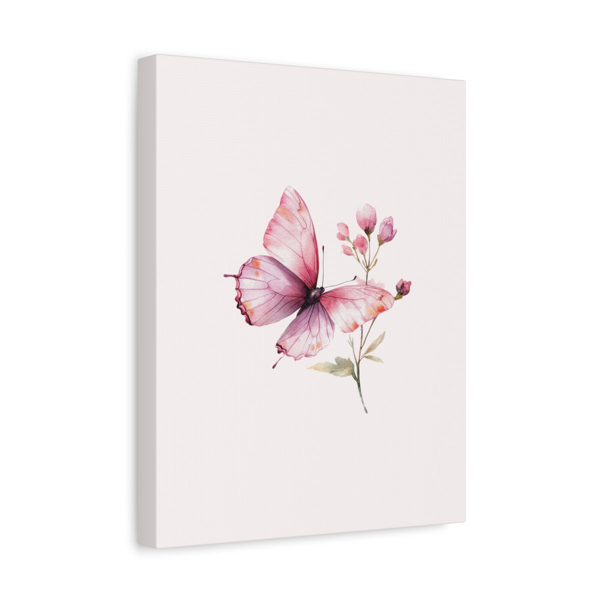 Butterfly Watercolor Canvas Print — Pink Floral Wall Art, Matte Stretched Canvas