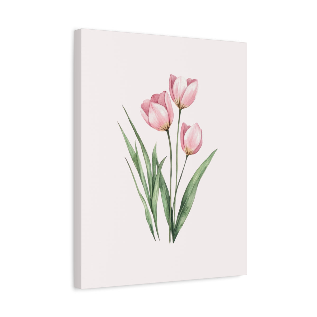 Pink Tulip Watercolor Canvas Print — Stretched Matte Floral Wall Art for Baby Girl Nursery