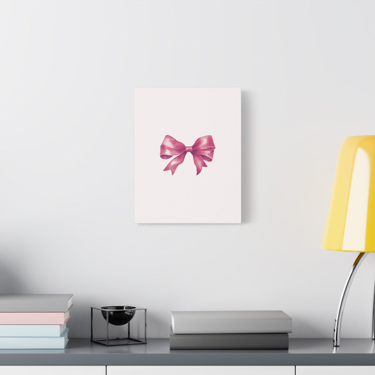 Pink Ribbon Bow Canvas Wall Art — Feminine Nursery or Gift Decor