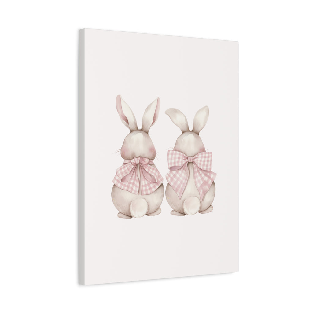 Pink Gingham Bunny Canvas – Pastel Nursery Wall Art for Baby Girl
